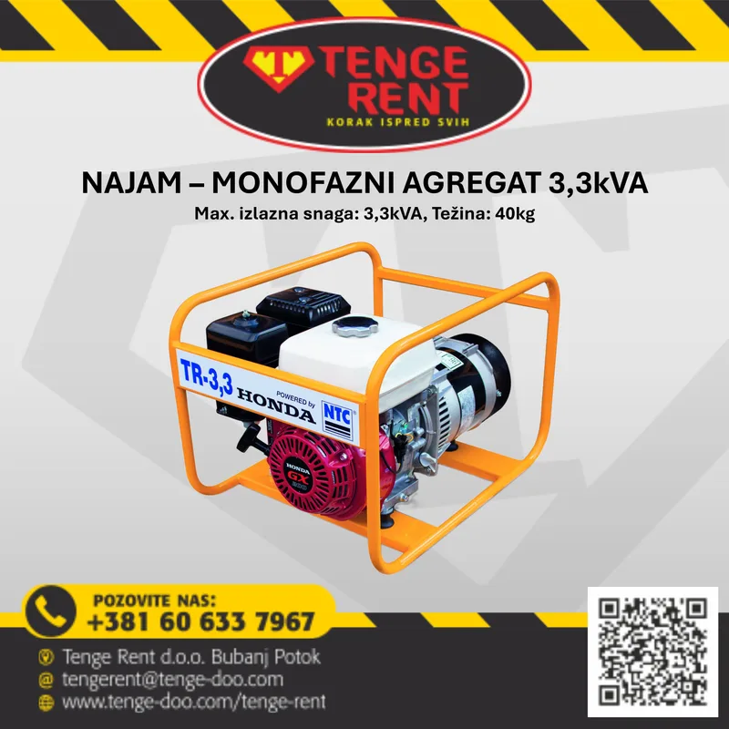 Najam/Iznajmljivanje Monofazni agregat 3,3kVA