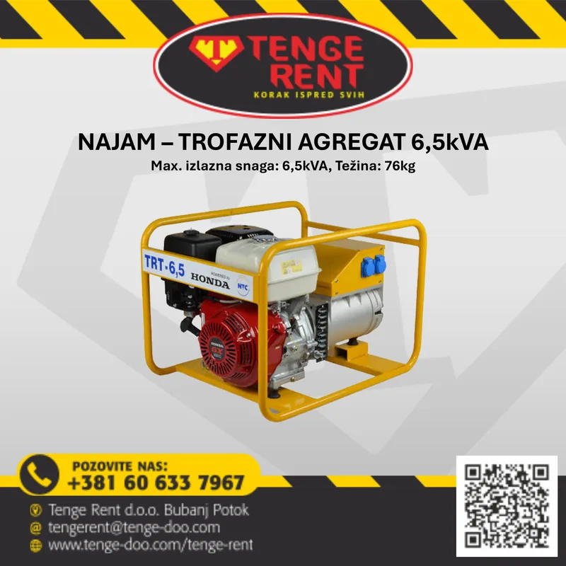 Najam/Iznajmljivanje Trofazni agregat 6,5kVA