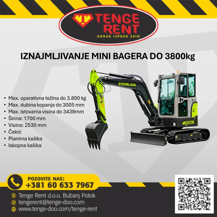 Najam/Iznajmljivanje Mini bager do 3800kg
